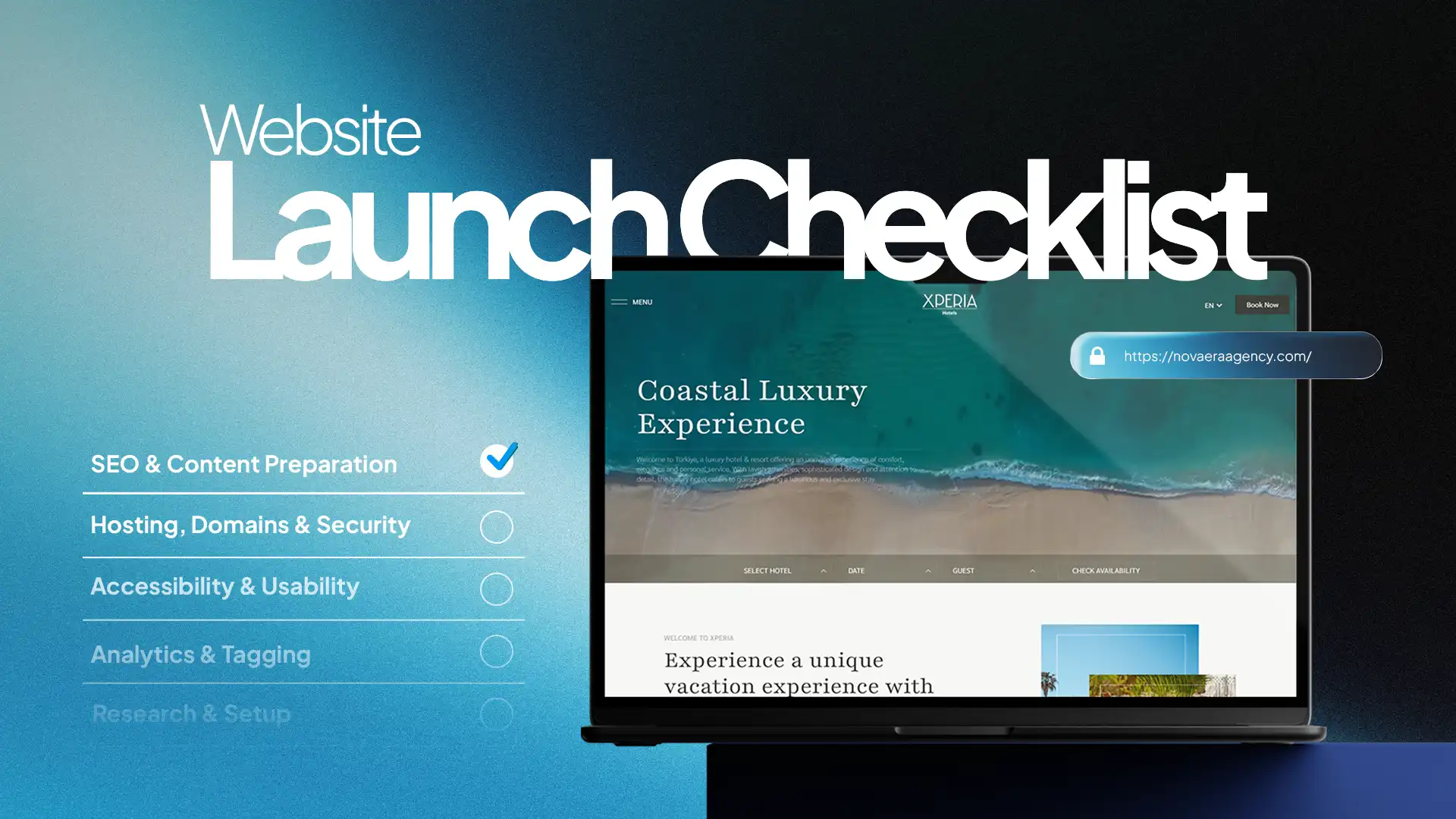 Website Launch Checklist Website launch checklist graphic showing essential steps for a successful site launch